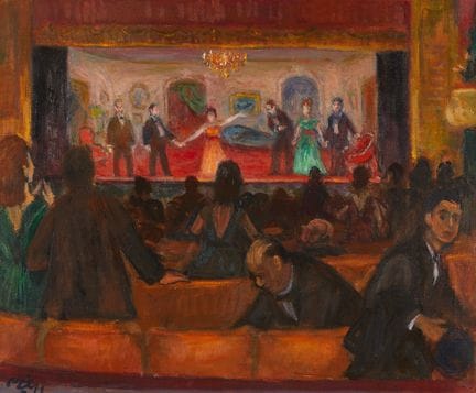 罗伯特·菲利普（美国，1895-1981）。油画《终幕》（Finale），描绘了一部舞台剧的结尾场景