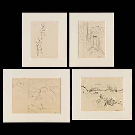 克莱门特·豪珀斯（美国，1900-1982）。 一套四幅纸本石墨与墨水素描，每幅均在画面下缘以铅笔签