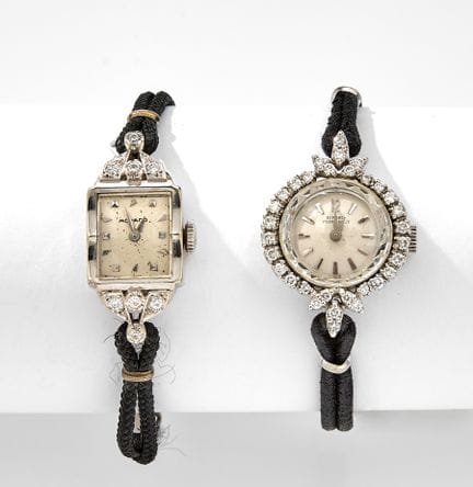 两款14k白金女士鸡尾酒腕表，包括：一款芝柏（Girard Perregaux）14k白金圆形表壳鸡