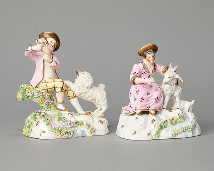 Staffordshire, England. Pair of porcelain figural 