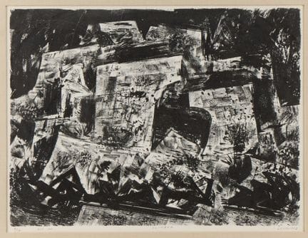 沃德·约翰·洛克伍德（美国，1894-1963）。题为《登山者》的纸本石版画。描绘了一片破碎的几何形