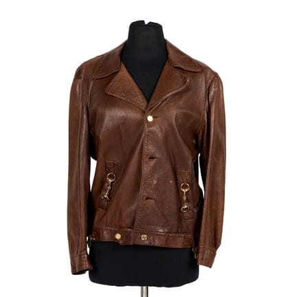 Gucci brown leather jacket with lapels, button fro
