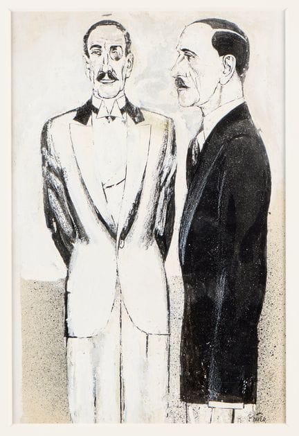 鲁道夫·鲍尔（德国，1889-1953）。纸本水粉画，描绘了两名身着西装、留着胡须的人物，作品标题可