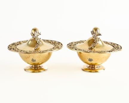 Set of two French .950 silver gilt repousse floral