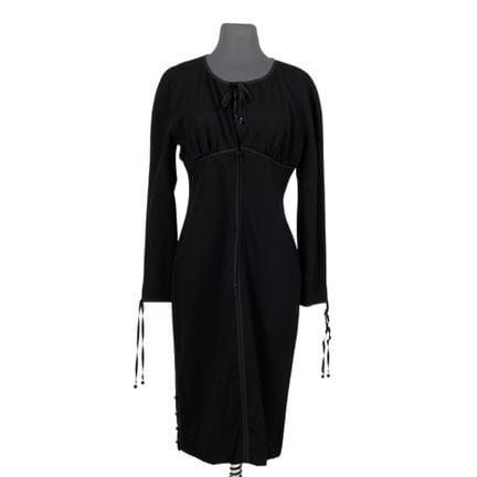 Chanel black wool blend dress with front zip closu