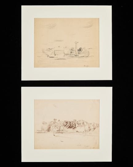 克莱门特·伯纳德·豪珀斯（美国，1900-1982）。 两幅纸本石墨风景素描，每幅均在右下角以铅笔签