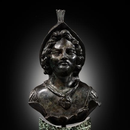 A FINE ROMAN BRONZE PROTOME OF MINERVA EMERGING FR
