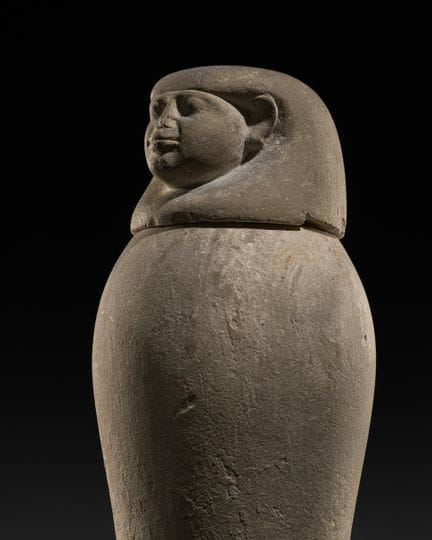 BEAU VASE CANOPIQUE « IMSETY » EN CALCAIRE ÉGYPTIE