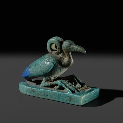 AMULETTE « IBIS », FAÏENCE BICHROME BLEUE ET VERTE
