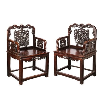 A pair of Chinese hongmu 'shishi' armchairs, 19th 