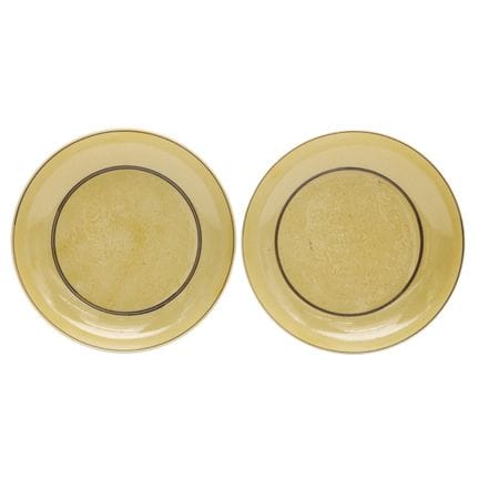 Paire de plats chinois à glaçure jaune représentan