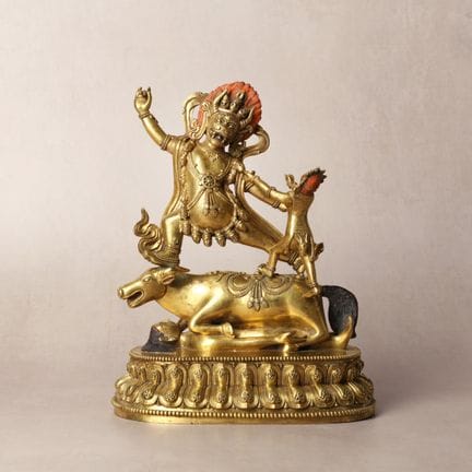 A fine Sino-Tibetan gilt-bronze figure of Yama Dha