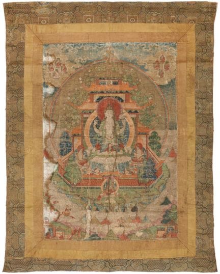 A Tibetan painted thangka of Shadakshari Lokeshvar