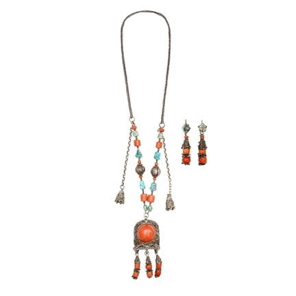 Collier et boucles d'oreilles chinois en argent, c
