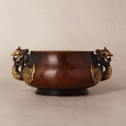 A Chinese parcel-gilt bronze 'phoenix' censer, 20t