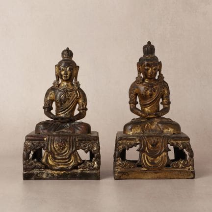 Two Chinese gilt-copper-alloy figures of Amitayus,