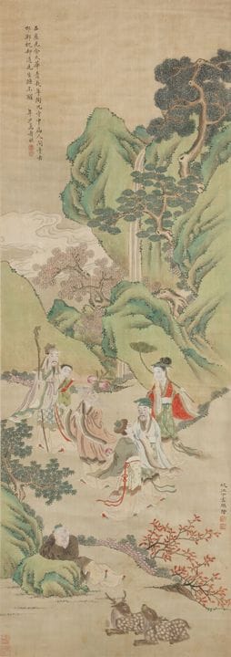 Peinture chinoise représentant un paysage avec des