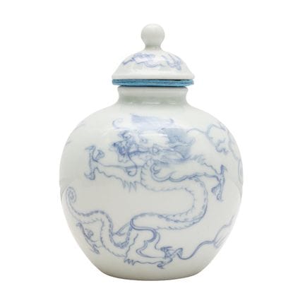 Un pot chinois bleu et blanc à motif de « dragons 
