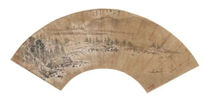Éventail chinois illustré d'un paysage, XVIIIe/XIX