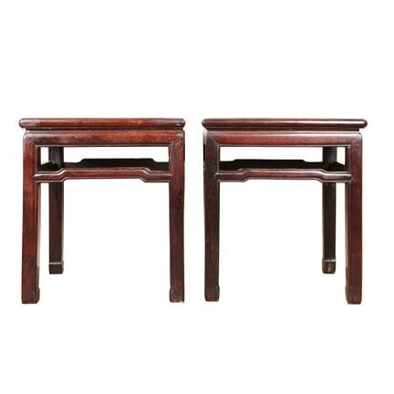 A pair of Chinese hardwood hongmu low tables, Qing