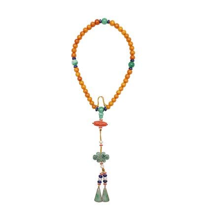 Bracelet chinois en pierres dures, corail et ambre