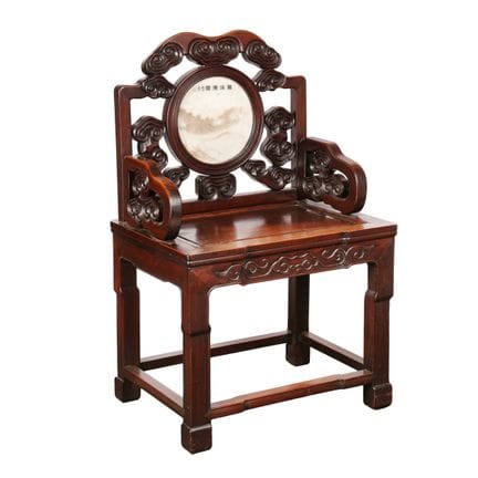 A Chinese hongmu marble-inset 'moonstone' armchair