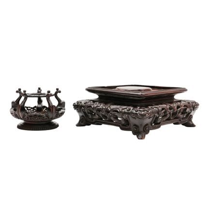 Deux socles chinois en bois sculpté, XIXe/XXe sièc