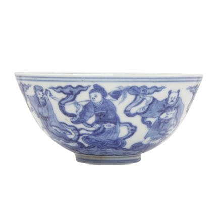 Bol chinois bleu et blanc représentant les « Huit 