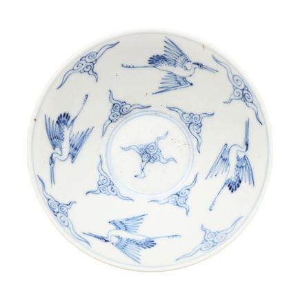 Bol chinois bleu et blanc à motif de « grues », XX