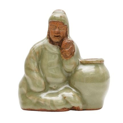 一件中国龙泉青釉露胎人物坐像，明代 明 龙泉青釉露胎人物坐像