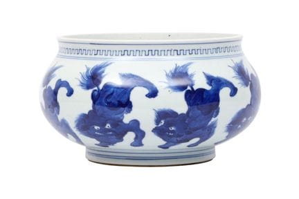 Encensoir chinois bleu et blanc orné d’un « lion b