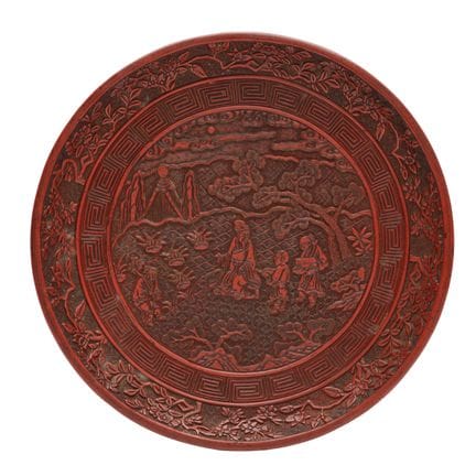 Plat « figuratif » chinois laqué au cinabre, dynas