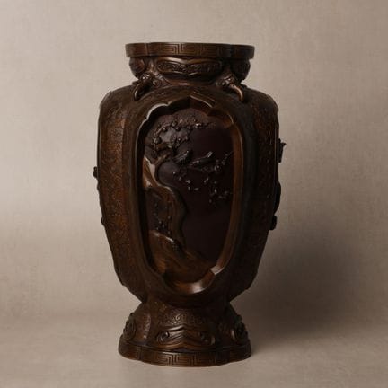 Vase japonais en bronze « oiseaux et fleurs », pér