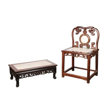 Fauteuil et repose-pieds chinois en bois de hongmu