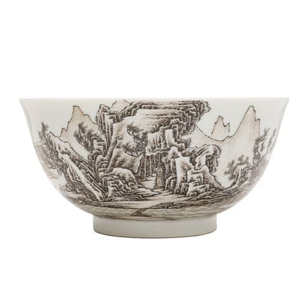 Bol chinois « paysage » en grisaille, XIXe/XXe siè