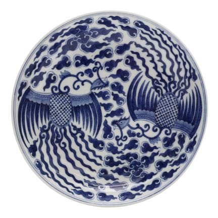 Plat chinois bleu et blanc orné de « phénix », XXe