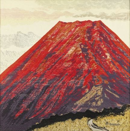 Panneau de soie brodé japonais représentant le mon