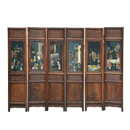 Paravent chinois « figuratif » à six panneaux en b