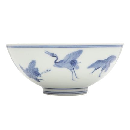 Bol chinois bleu et blanc à motif de « grues », XX