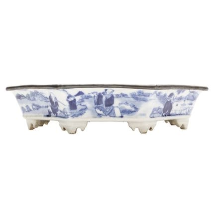 Support octogonal chinois pour jardinière, bleu et