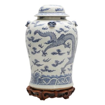 Vase chinois bleu et blanc à motif de « dragon » a