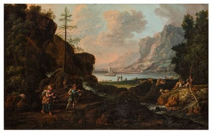 萨尔瓦托·罗萨（Salvator Rosa）画派（意大利，1615-1673）  《岩石海岸小径上的
