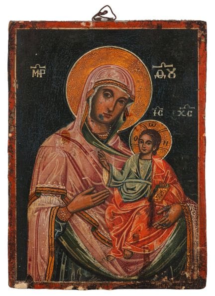 19世纪末至20世纪初的东正教圣像 《圣母玛利亚（Theotokos）》 木板油画 未装裱尺寸：29