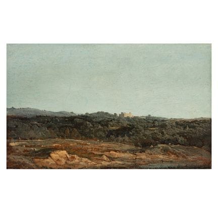 法国画派（18世纪后期）  远方有城堡的风景画，可能是意大利风景  木板油画 未装裱：27.5 × 