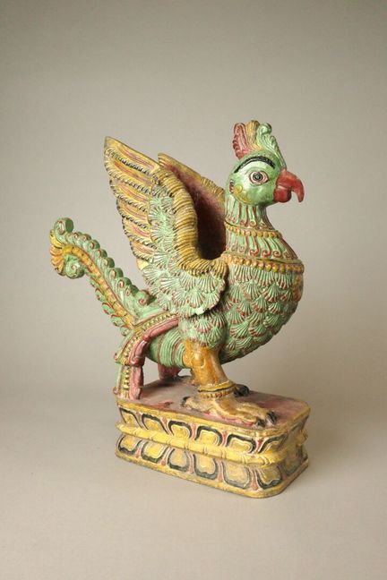INDONESIEN. Hamsa-Vogel aus mehrfarbigem Holz
H oh
