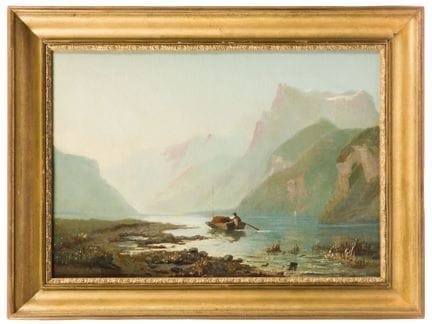 Ecole suisse du XIXème siècle. Barque sur le lac L