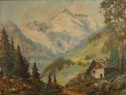Ecole du XXème siècle. Paysage de montagne enneigé