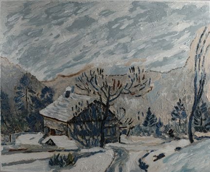安德烈·波尔松（1920-2003）。《雪景：热拉尔梅尔附近的贝尔卢》
胶合板油画，左下角有签名、地