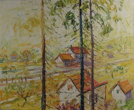 André POIRSON (1920-2003). Les chalets en forêt, S