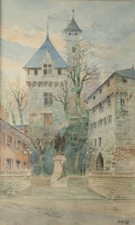 A. MONOD（19世纪末—20世纪初）。尚贝里城堡景致
纸本水彩画，右下角有签名。
画面尺寸：4